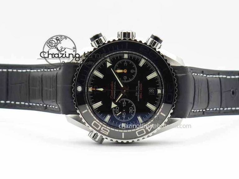 0217 Tailored Planet Ocean Master Chronometer SS OM 1:1 Best Edition Black Dial On Leather Strap A 8173